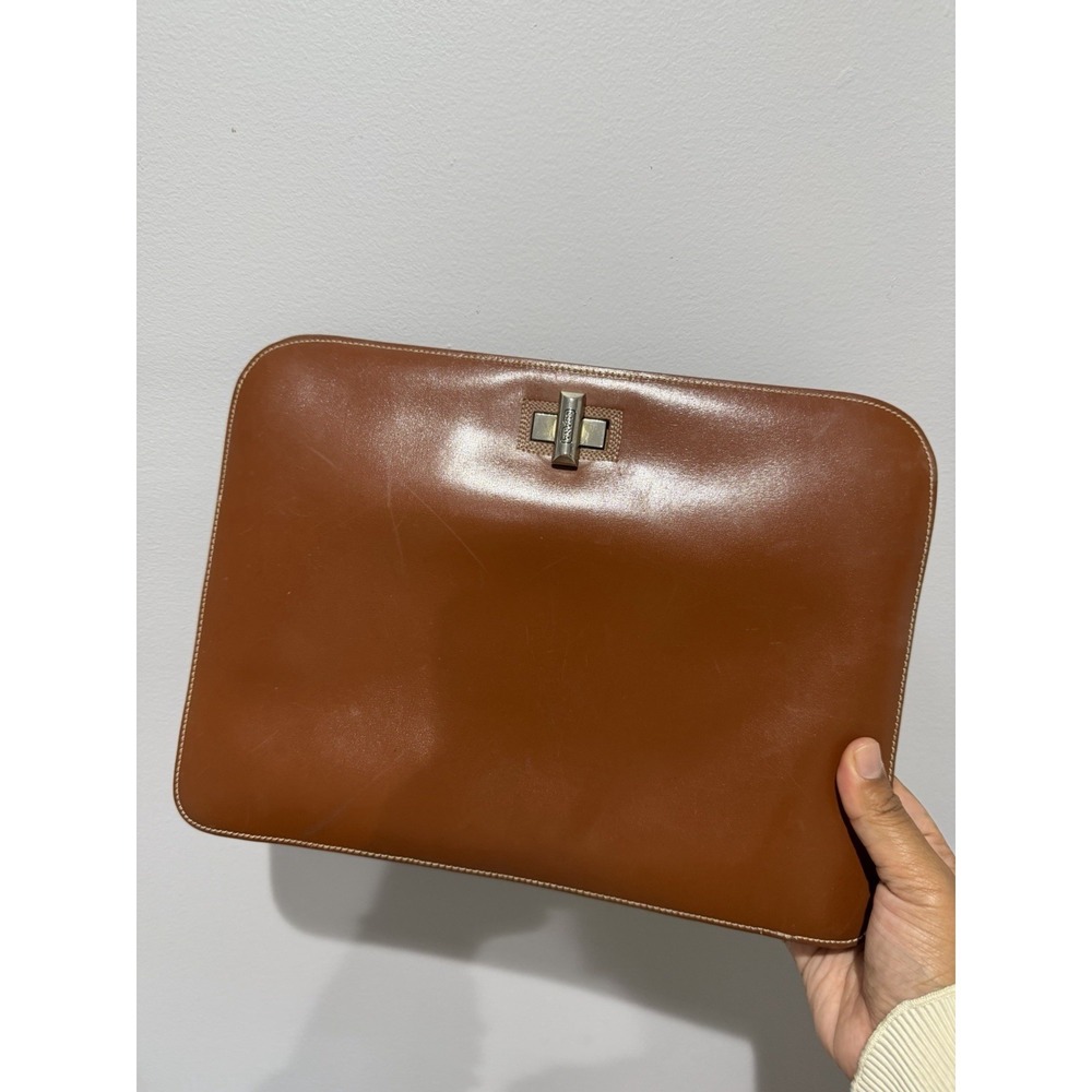 Luana Italy Leather Maraola Clutch Pouch Bag Tan Leather Silver Tone Hardware M